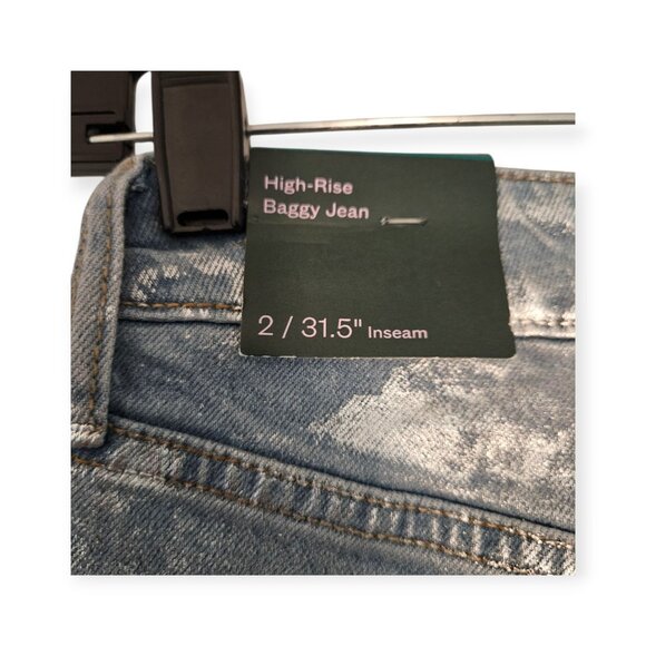 Wild Fable Metallic Brushed High Rise baggy Jean Size 2 NWT - Picture 3 of 5